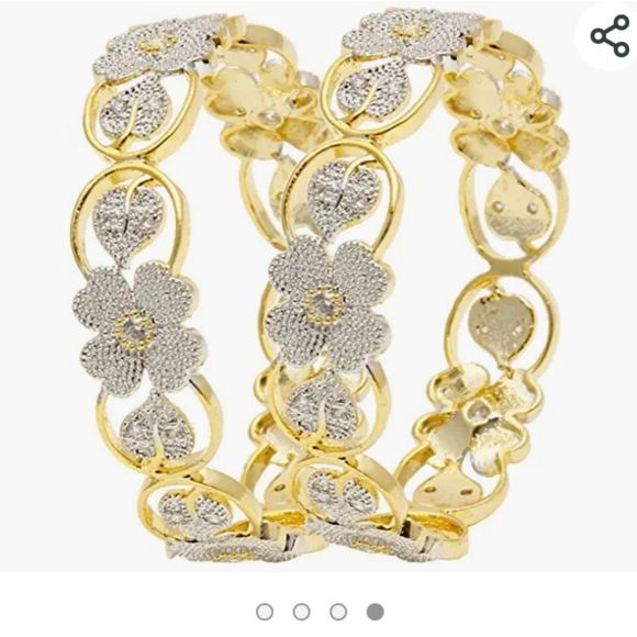Jewels Galaxy Floral Design Gold Plated American Diamond Indian Bangle - Picture 10 of 11